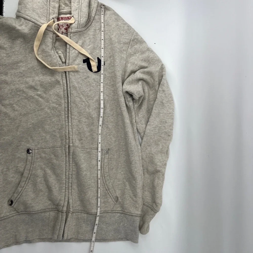 True Religion Mens Heather Gray Buddha World‎ Tour Full Zip Hoodie Sweatshirt S